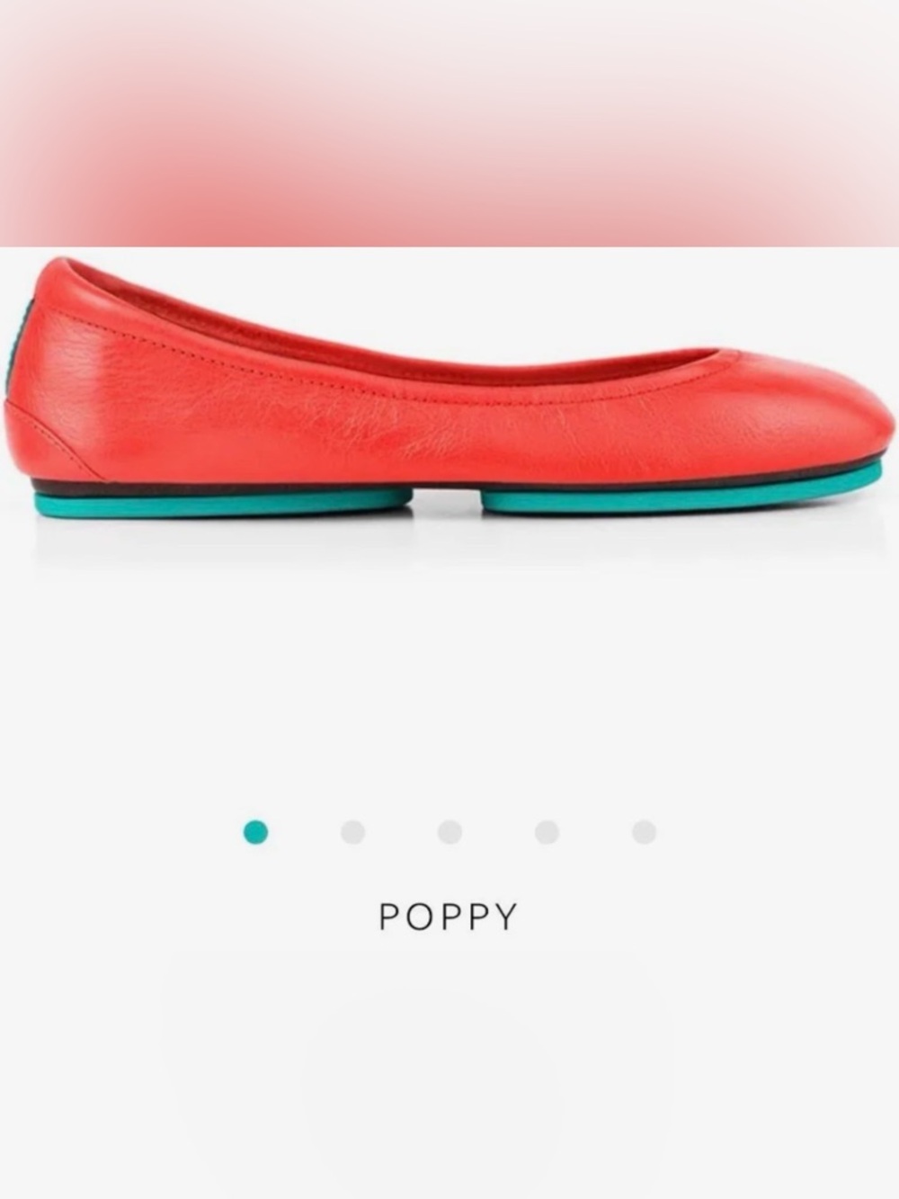 Tieks Poppy Red Ballet Flat with Teal Accent Sole